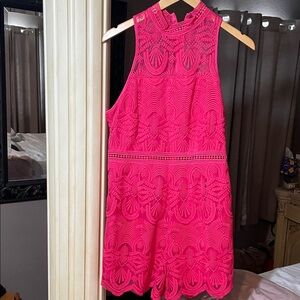 Elegant Pink Lace Sleeveless shorts Romper